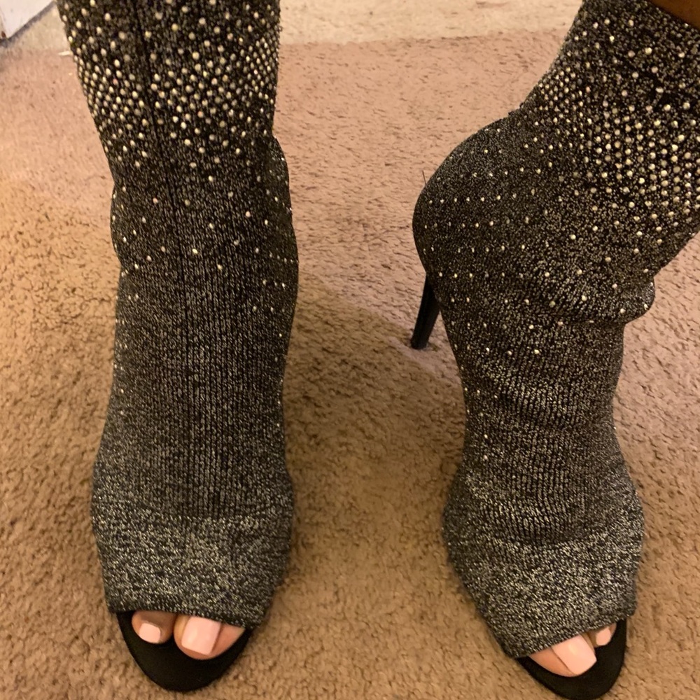 Silver Studded Black & Silver Booties by INC